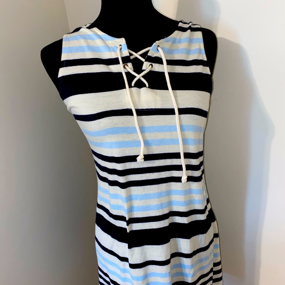 white and blue dress